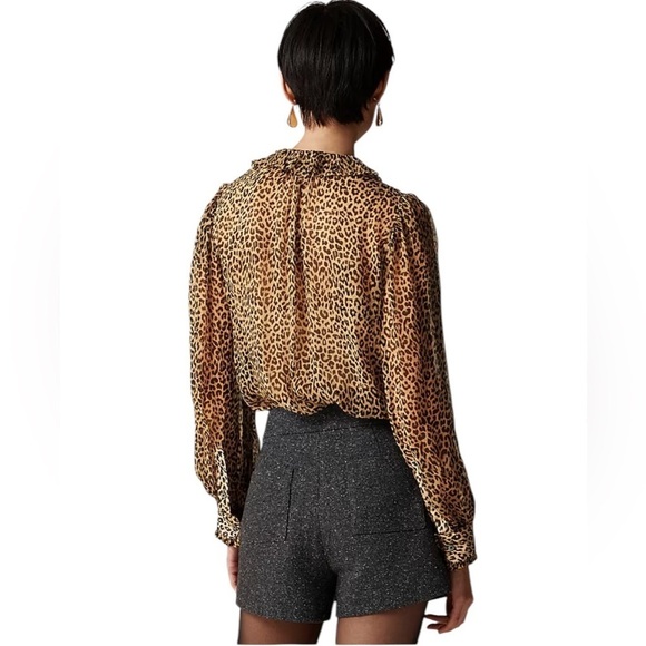 NEW J. CREW Ruffle button-up shirt in leopard-print crinkle sheer chiffon Size 6 - Picture 3 of 6